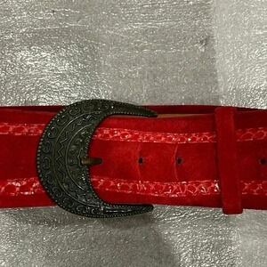 [30-38”]Vintage Century Canada Red Suede  Leather with Snake Skin deco Belt